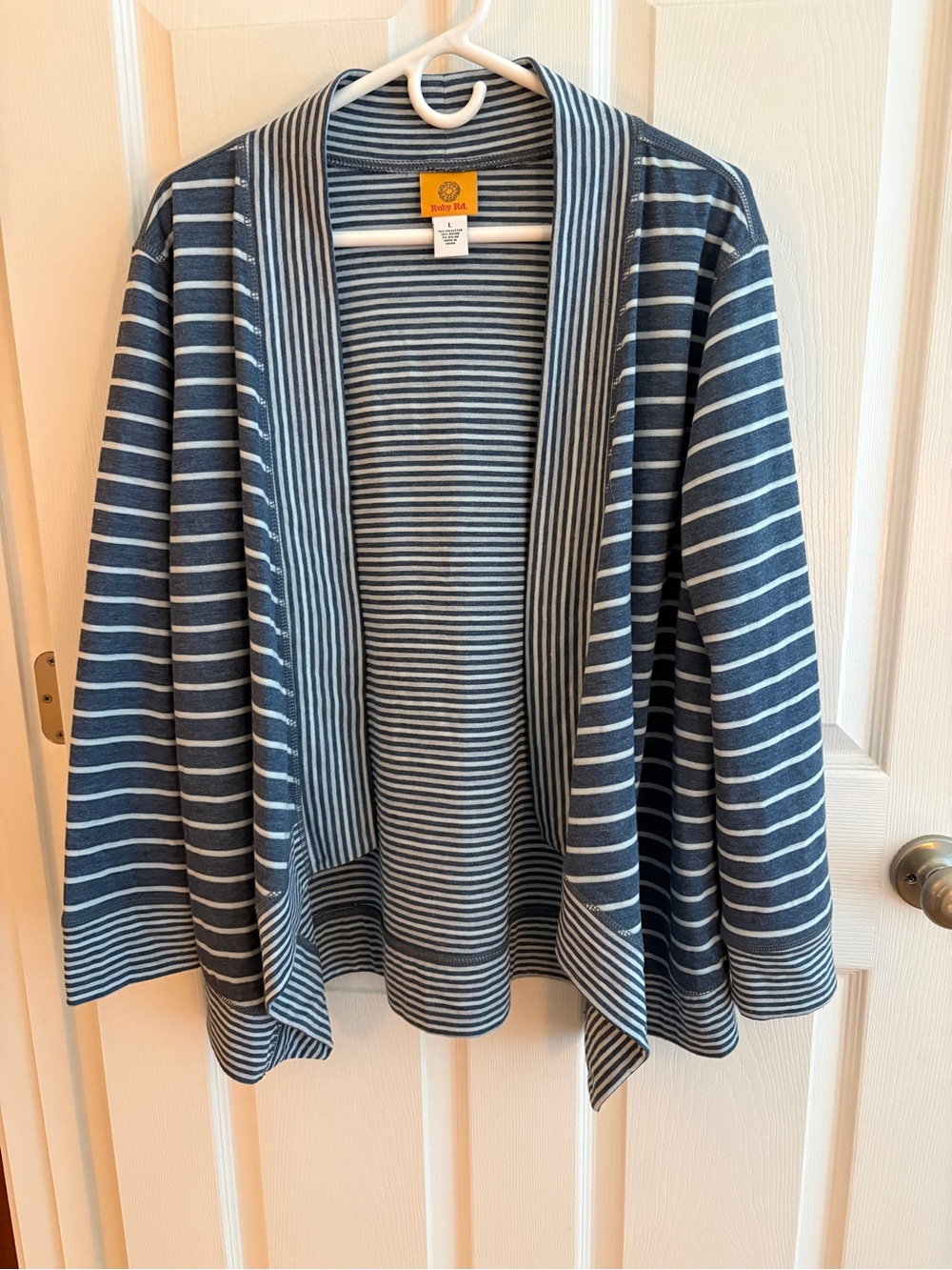 Ruby Rd. Blue and White Striped Open-Front Jacket